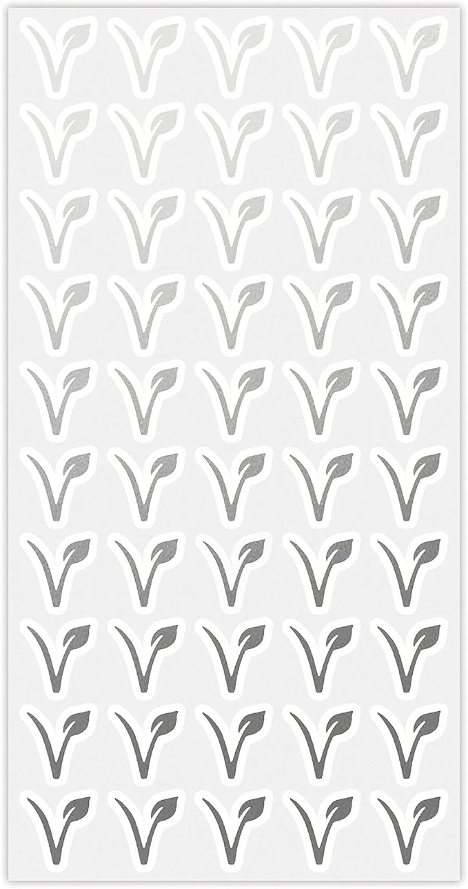 50 Wedding Meal Stickers - Food Identifier & Menu Choice Place Cards for Party Seating - Meal Option Indicator (Silver, Vegan)