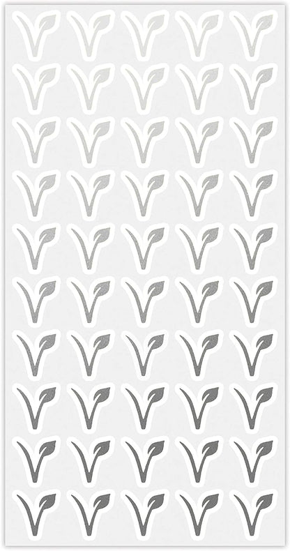 50 Wedding Meal Stickers - Food Identifier & Menu Choice Place Cards for Party Seating - Meal Option Indicator (Silver, Vegan)