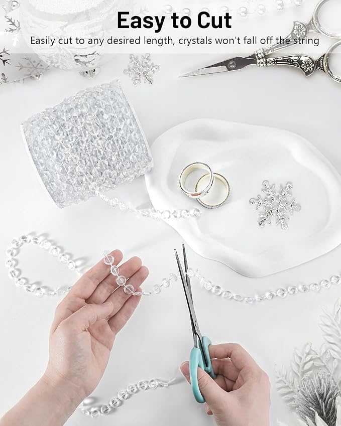 49FT Acrylic Crystal Garland, Clear Diamond-Shaped Crystal Bead Strands, DIY Crystal Beads String Roll for Wedding Decorations Party Decorations Beaded Curtain Crafting Projects