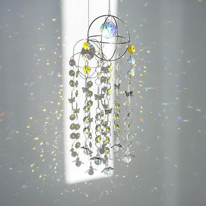 Garden Suncatcher Crystal Pendant Round Shaped Glass Prisms Beads Chain Hanging Angel Ornament Rainbow Maker Aura Prism Glass Crystal Sun Catchers