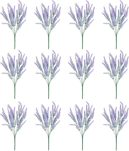 Juvale 12 Bundles Lavender Artificial Flower Stems - 2" D x 3" W x 14" H - Purple - Weather Resistant Artificial Flowers for Outdoors & Wedding Centerpieces & Door Wreaths