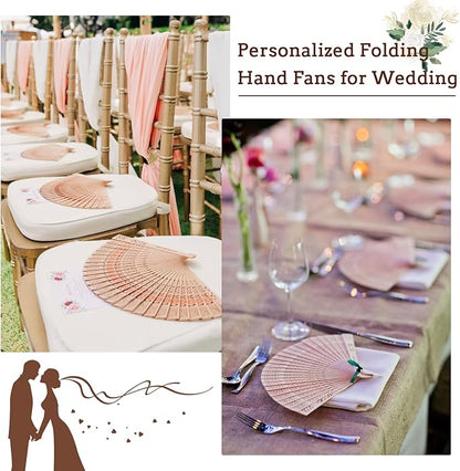 50Pcs Personalized Folding Hand Fans Custom Engraved Summer Wedding Fans,Personalized Wooden Fan Party Favor Bridal Shower Gifts for Guests