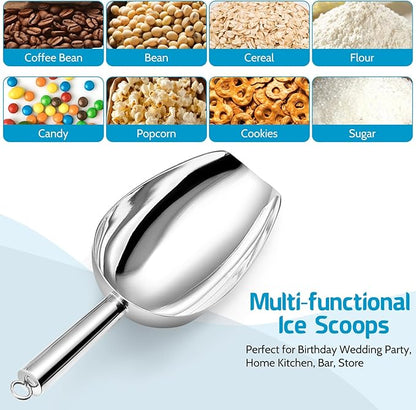 P&P CHEF Canister Scoop Set of 3, Ice Candy Scoop, Stainless Steel Multipurpose Food Scooper for Buffet Jar Freezer, Mirror Finish & Dishwasher Safe, Silver, 8+12+24 Oz