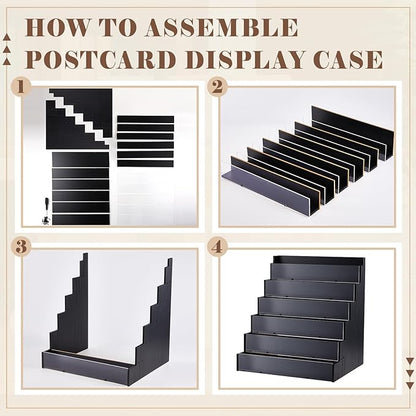 6 Tier Greeting Card Display Stand Black Bamboo and Acrylic Sticker Display Stand Trading Card Holder Retail Photos Shelf for Vendors Craft Collection & Show