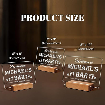 Personalized Bar Gifts for HOME BAR, Custom Name Date Acrylic Light Up Signs, Customized Acrylic Plaque with Night Light, Personalized Night Light for Man Cave Decor