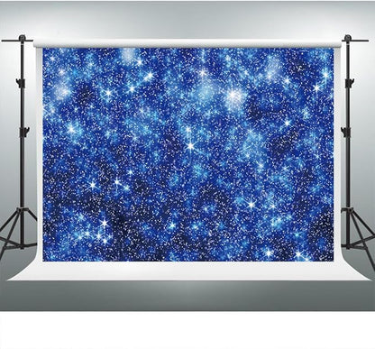 YongFoto Blue Glitter Backdrop 5x3ft Silver Light Spots Navy Blue Sequin Bokeh Photography Background Birthday Bridal Shower Wedding Photography Background Party Banner Decor Portraits Photoshoot