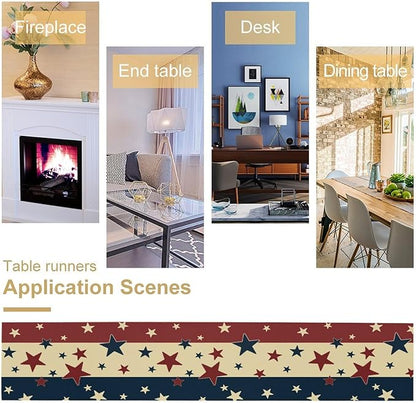 Memorial Day Table Runner, 4th of July American Patriotic Independence Day Stars Stripes Print Table Runne for Summer Holiday USA Home Decoration Party,13x120inch