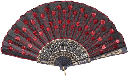 QIRMIZI 10 Pack Fabric Folding Handheld Fans, Perfect for Weddings, Parties, and Dancing,Red