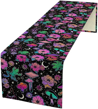 Gothic Star Moon Colorful Table Runner for Kitchen Living Room Home Party Boho Floral Table Runner 13x70 Inch