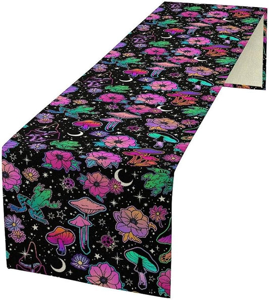 Gothic Star Moon Colorful Table Runner for Kitchen Living Room Home Party Boho Floral Table Runner 13x36 Inch
