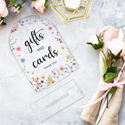 Cards And Gifts Sign, Arch Acrylic Wedding Sign, 5x7 Inch, Wedding Sign Decoration for Wedding Reception & Event Party Table, Bridal Shower Baby Shower Favors for Guests (Flower)