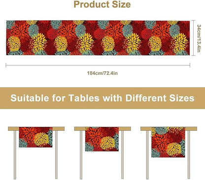 Red Yellow Dahlia Table Runner, Seasonal Autumn Thanksgiving Pattern Print for Home Kitchen Table Decor Dining Coffee Room Party Decor 13x36 Inch