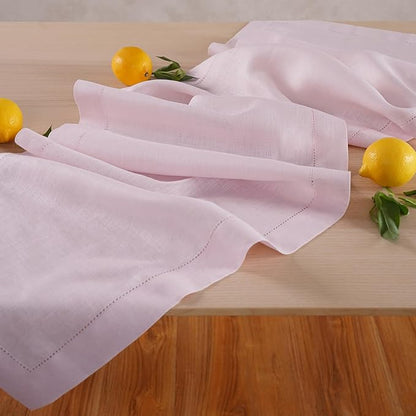 Linen Table Runner 72 inches Long – 100% Pure Linen Pink Hemstitch Table Runner 14 x 72 Inch for Dining, Spring, Summer, Wedding Decorations, Gift – Elara