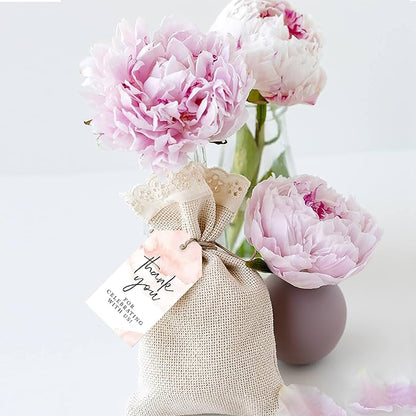 Andaz Press 100-Pack Thank You for Celebrating with Us Favor Tags Coral Brushed Watercolor Cardstock Gift Tags with Bakers Twine for Wedding Baby Shower Bridal Shower Party Favors 2 x 3.75-Inches