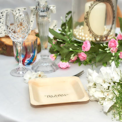 Mr. and Mrs. Disposable Wedding Plates – Rustic, Compostable Alternative to Plastic Plates for Wedding Receptions, Engagement Parties, and Rehearsal Dinners (Appetizer, 50-Pack)
