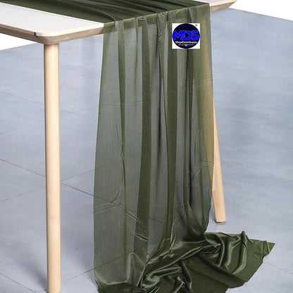 MDS 20 Pack 10ft Chiffon Table Runner 29 x 120 Inches Sheer Wedding Runner Romantic Rustic Table Runner for Wedding Decorations, Birthday Parties, Bridal Shower Party Arch Decor - Olive Green
