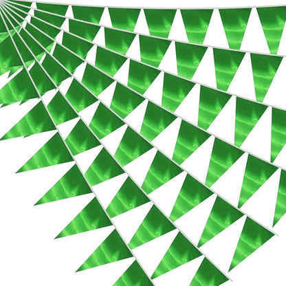40M/130FT Green Triangle Pennant Banner Flag Metallic Fabric Bunting Garland for Christmas Graduation Safari Birthday Tropical Jungles Wedding Bachelorette Engagement Party Decoration Supplies