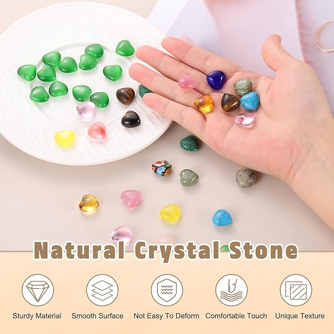 PATIKIL 20 Pcs Natural Heart Shaped Crystal Stone, 0.6 Inch Mini Polished Love Gemstone Crystal, Pocket Rock Engraved Worry Stones for Women Gifts Meditation, Clear Green