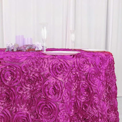 Efavormart 120" Wholesale Round Table Cover Fushia Grandiose Rosette 3D Satin Tablecloth for Wedding Party Event Decoration