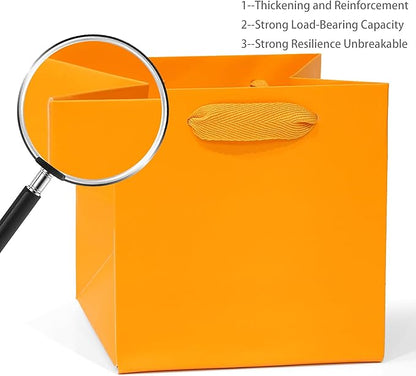 Orange Square Gift Bag 12 in Paper Gift Box Large Square Bottom Kraft Paper Bags with Handles for Party Favor, Birthday Gift Bags (Orange, 12 x 12 x 12 in, 10 CT)