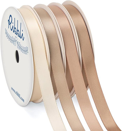 Ribbli Champagne Satin Ribbon 3/8 Inch x 4 Rolls Total 40 Yards-Ivory Champagne Ribbon for Gift Wrapping Craft Wedding Decoration