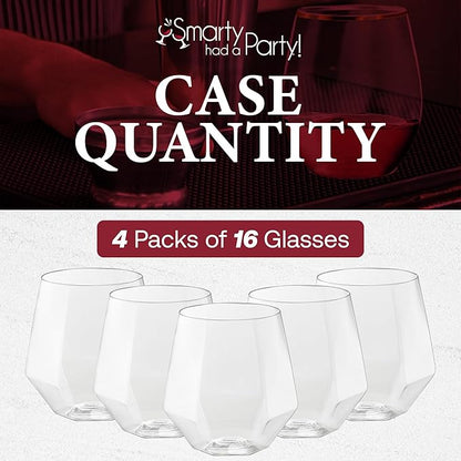 Smarty Had A Party 12 oz Wine Goblets Pack of 64 Clear Stemless Plastic Goblets, Unbreakable and Disposable for Parties and Events