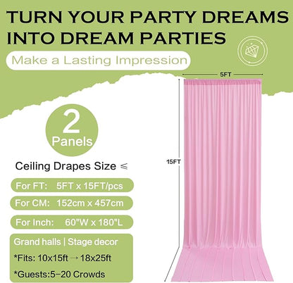 PartyVillage 10ft×15ft Baby Pink Backdrop Curtain for Wedding Parties, 2 Panels Wrinkle Free 15 FT Long Polyester Photo Backdrop Drapes Back Drop Cloth for Birthday Photography Background