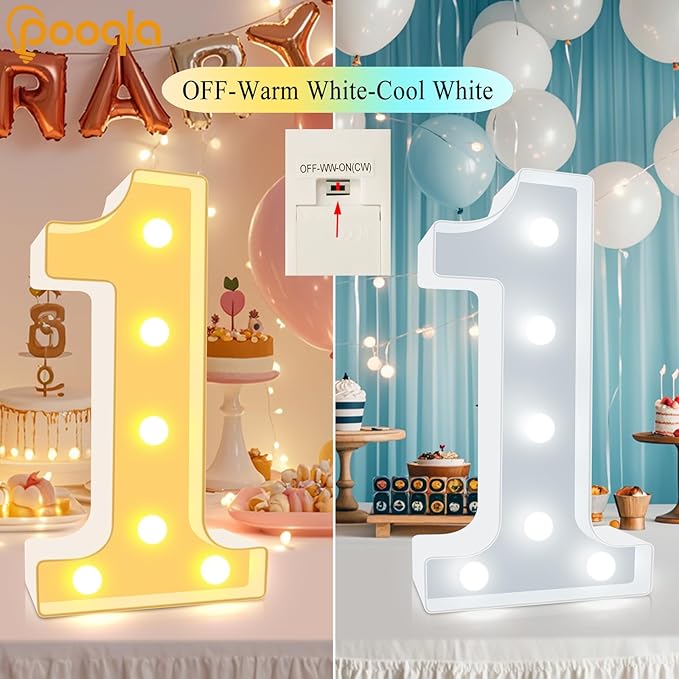 Pooqla LED Light Up Numbers, Warm White and Cool White Decorative Lighted Marquee Numbers, Light Up Numbers for Boys Girls Party, Wedding, Bar, Night Light, Room Decor, Birthday Decoration, Number 7