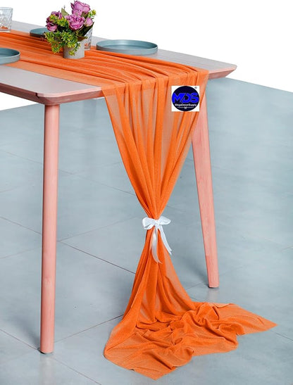 MDS Halloween Chiffon Table Runner - 15 Pack, 29 x 170 Inches, 14ft Each - Sheer Spooky Table Runners for Haunted House Parties, Trick-or-Treat Tables, Witchy Décor, Wedding & Events - Orange