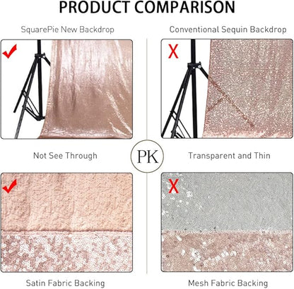 SquarePie Sequin Backdrop Non-Transparent Background Sparkly Curtain for Wedding Party 4FT x 7FT Rose Gold