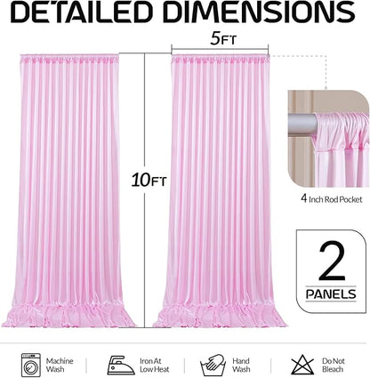 Pink Satin Backdrop Curtains 2 Panels - Glitter Photo Drapes for Baby Shower, 10x10FT Shimmer Back Drop Cloth, Wrinkle Free for Birthday Party Prom Wedding Photography Background