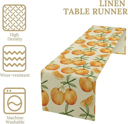 Spring Summer Orange Citrus Table Runner Watercolor Sweet Fruit Botanical Print Dinner Runner for Farmhouse Baby Shower Party Holiday Home Kitchen Dining Table Decor 13x60