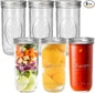 CycleMore 6 Pack Wide Mouth Mason Jars with Airtight Lids and Bands, 24 Oz Canning Glass Jars, Glass Canister for Canning, Fermenting, Pickling, Meal Prep, Overnight Oats, Jam, Jelly