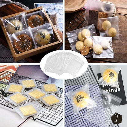 Searik Self Sealing Cookie Bags with Seal 4x6 Inches, 4 Mils Individual Self Adhesive Cellophane Plastic Candy Bags for Wedding Party Gift Giving Bakery Chocolate with Thank You Stickers 100 Pcs