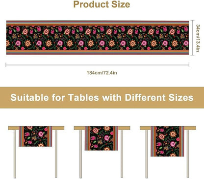 Mexican Table Runner,Colorful Flowers Cinco De Mayo Decor Table Runner for Kitchen Dining Table Home Party Decoration 13x108 Inch