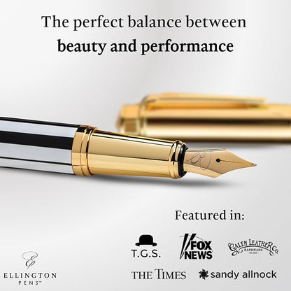 Ellington Pens Luxury Fountain Pen Set- Fountain Pens for Writing - Smooth Fine Nib - Includes Refillable Ink Converter, 3 Ink Cartridges [Black & Blue], Gift Box - Elegant Calligraphy
