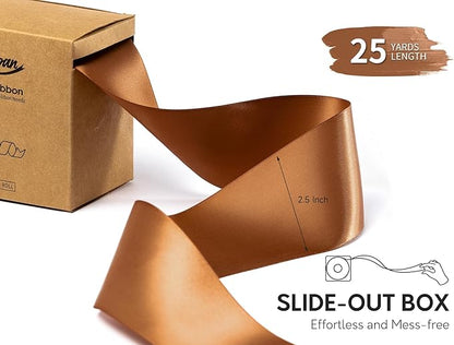 Brown Satin Ribbon 2.5 Inch Double-Faced Polyester Ribbons 25 Yards for Gift Wrapping Crafts Flower Bouquet Wedding Paper Christmas Holiday Decor
