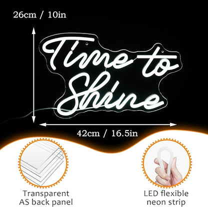 Time To Shine Neon Sign White Led Sign Time To Shine Neon Lights Decor for Lover Dimmable Letter Neon Wall Signs USB Powered with Switch Neon Signs for Wall Decor Party Wedding（16.5’’X10.2’’）