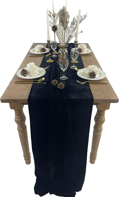 Velvet Table Runner, 10ft Luxurious Wedding Reception Decorations Soft Velvet Fabric Table Linen Overlay for Party (20 x 120 inch, Black)