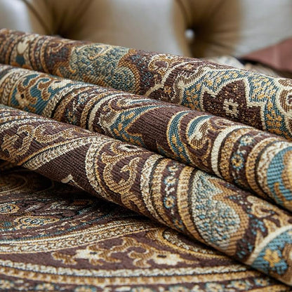 Luxury Vintage Design Table Runners 108 inches long Embroidery Jacquard Fabric with Multi-Tassels table runners for Dining Room Dresser Wedding holiday Party fireplace Decorations (Coffee, 12X108inch)