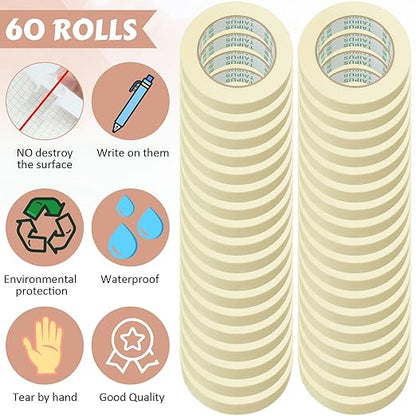 Masking Tape Bulk General Purpose Masking Painting Tape 55 Yards for Painting Home Office School Stationery Arts Crafts Basic Use, Easy Removal(60 Rolls,0.8 Inch)