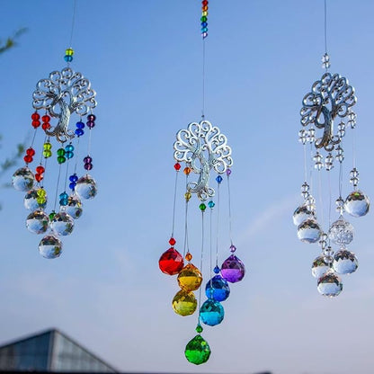 TUOKING 3 Pcs Crystal Suncatchers for Window Hanging Tree of Life Colorful Crystals Prism Ball Pendant Sun Catchers Rainbow Maker Ornament Gift Home Garden Decoration