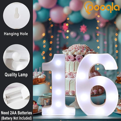 Pooqla LED Light Up Numbers, Warm White and Cool White Decorative Lighted Marquee Numbers, Light Up Numbers for Boys Girls Party, Wedding, Bar, Night Light, Room Decor, Birthday Decoration, Number 4
