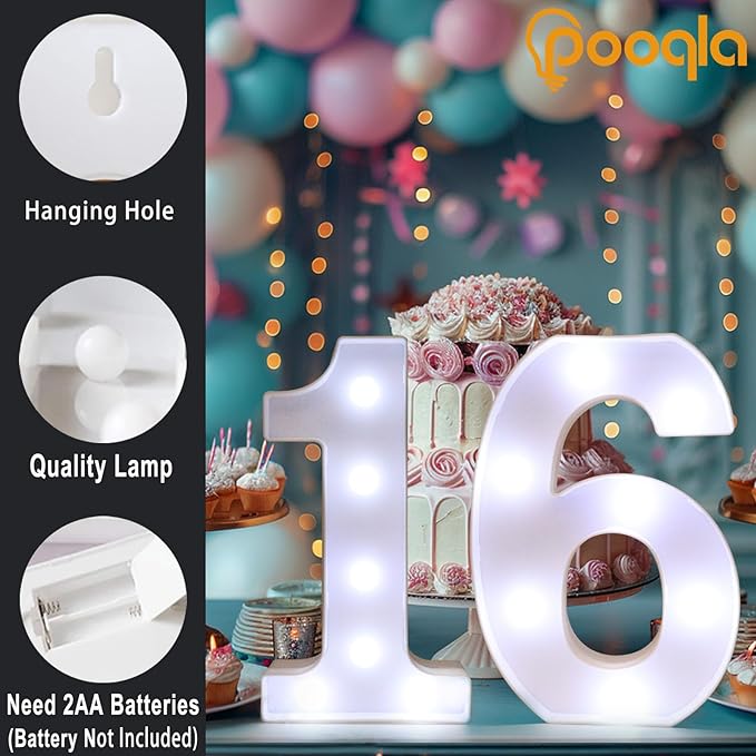Pooqla LED Light Up Numbers, Warm White and Cool White Decorative Lighted Marquee Numbers, Light Up Numbers for Boys Girls Party, Wedding, Bar, Night Light, Room Decor, Birthday Decoration, Number 3