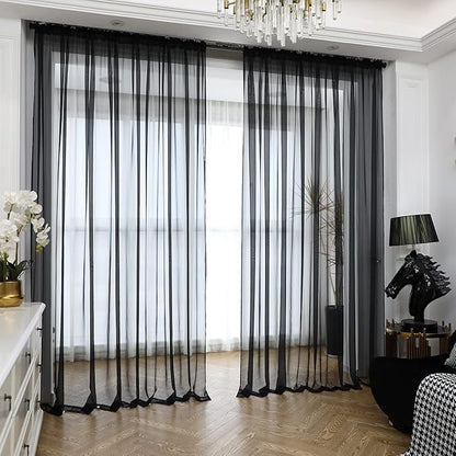Window Black Sheer Curtains 48 Inches Width 63 Inches Long 2 Panels Sheer Curtain Clear Curtains Basic Rod Pocket Panel for Home Living Room Bedroom Kids Room Yard Patio Parlor Sliding
