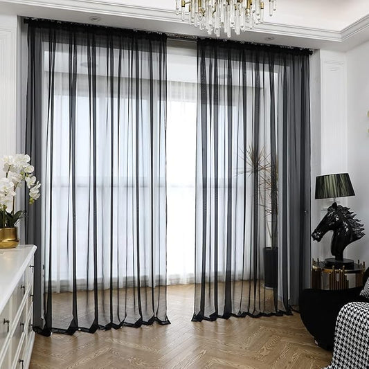 Window Black Sheer Curtains 60 Inches Width 63 Inches Long 2 Panels Sheer Curtain Clear Curtains Basic Rod Pocket Panel for Home Living Room Bedroom Kids Room Yard Patio Parlor Sliding