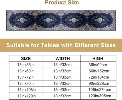 Vintage Boho Floral Table Runner, Rustic Country Farmhouse Dark Blue Grey Retro Flower Pattern for Home Kitchen Table Decor Dining Coffee Room Party Decor 13x108in