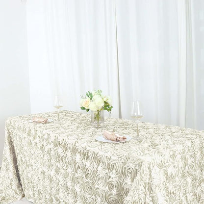 Efavormart 90"x156" Wholesale Rectangle Table Cover Ivory Grandiose Rosette 3D Satin Tablecloth for Wedding Party Event Decoration