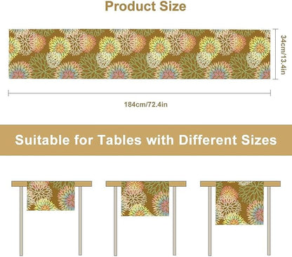 Brown Grey Dahlia Flower Table Runner, Linen Geometric Pattern Floral Table Decor Spring Farmhouse Decorations for Kitchen Dining Holiday Party Decor, 13x108 Inch