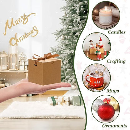 DOYIDE 60 Pcs Small Gift Boxes, 3x3x3 inches Kraft Paper Gift Box with Ribbons, Brown Candy Boxes for Christmas Wedding Favors Baby Shower Bridal Shower Birthday Party